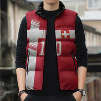 Custom Switzerland National Football Sleeveless Puffer Jacket Abstract Topographic Wave Pattern