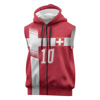 Custom Switzerland National Football Sleeveless Zip Hoodie Abstract Topographic Wave Pattern