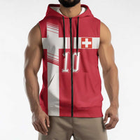 Custom Switzerland National Football Sleeveless Zip Hoodie Abstract Topographic Wave Pattern