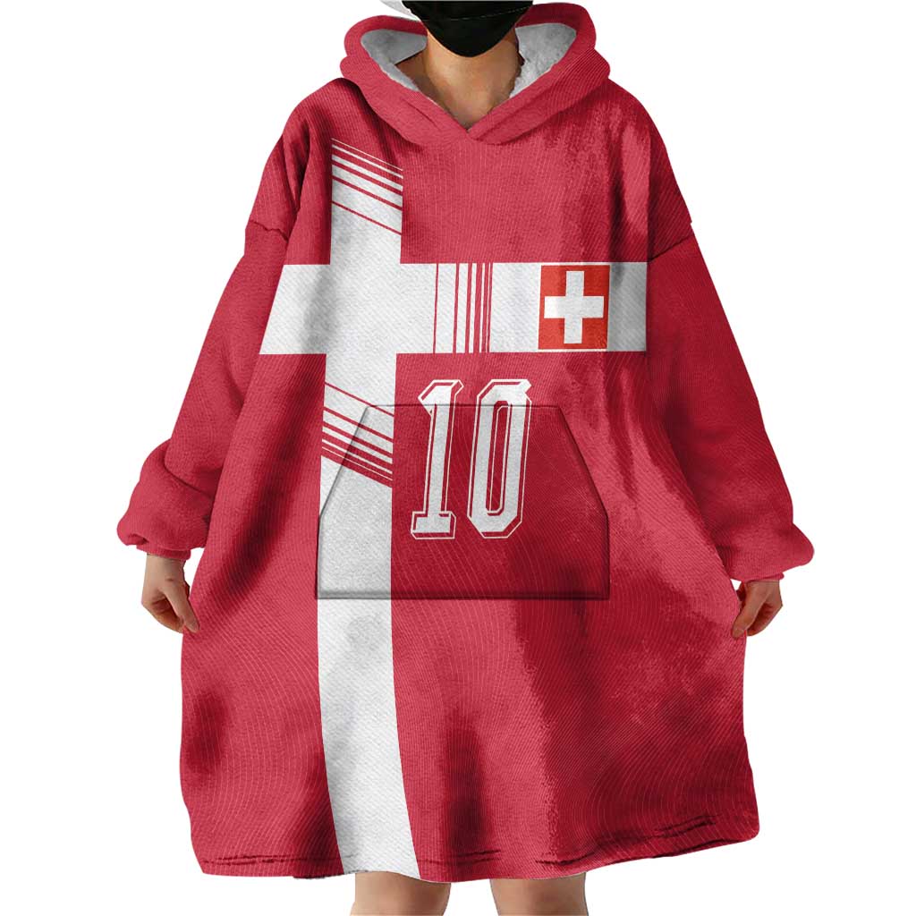 Custom Switzerland National Football Wearable Blanket Hoodie Abstract Topographic Wave Pattern