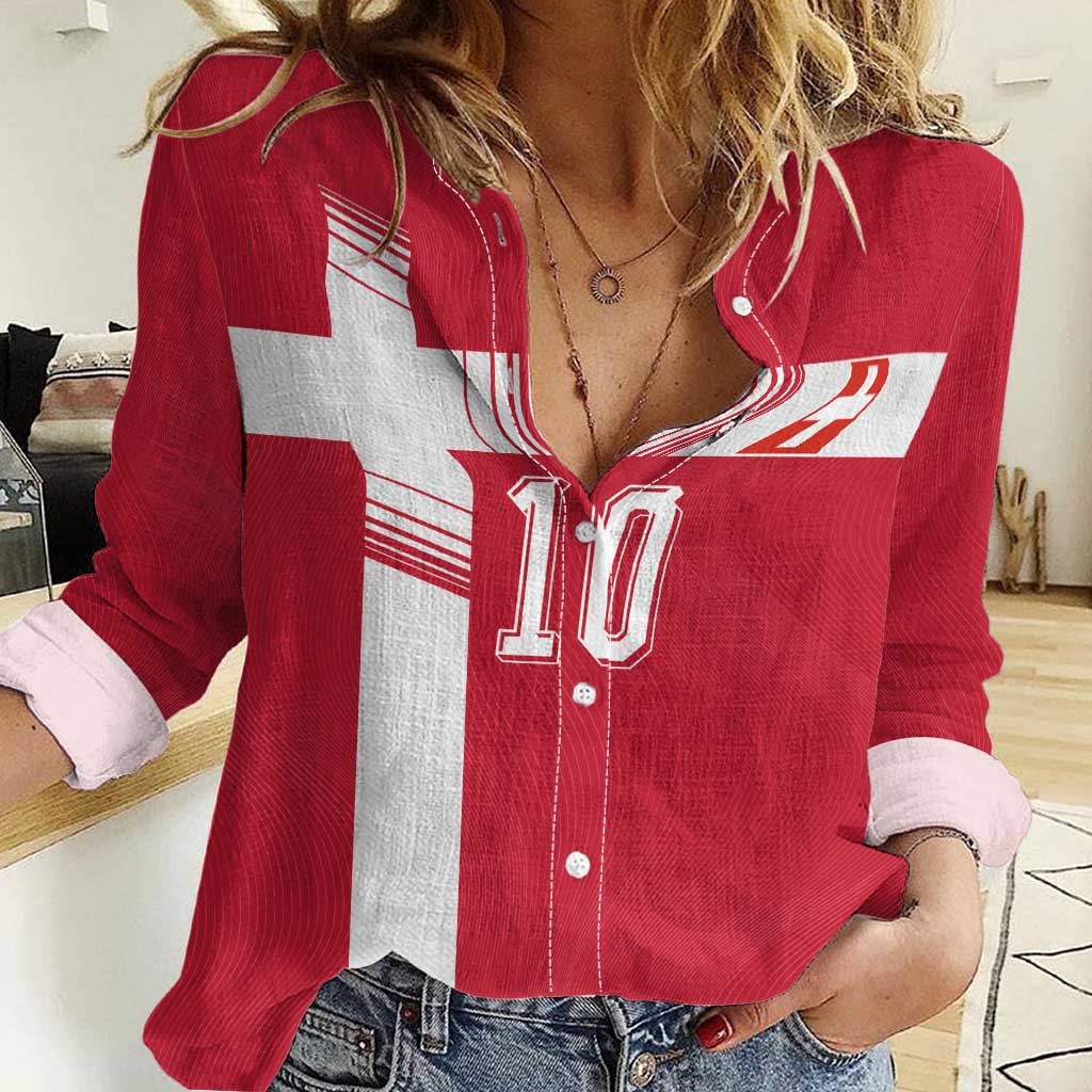 Custom Switzerland National Football Women Casual Shirt Abstract Topographic Wave Pattern