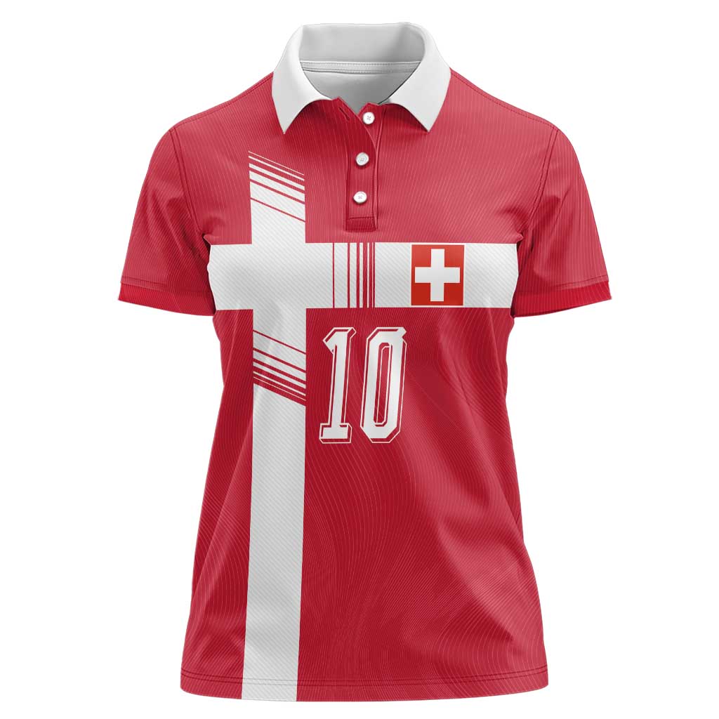 Custom Switzerland National Football Women Polo Shirt Abstract Topographic Wave Pattern