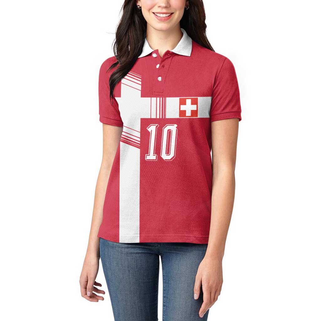 Custom Switzerland National Football Women Polo Shirt Abstract Topographic Wave Pattern