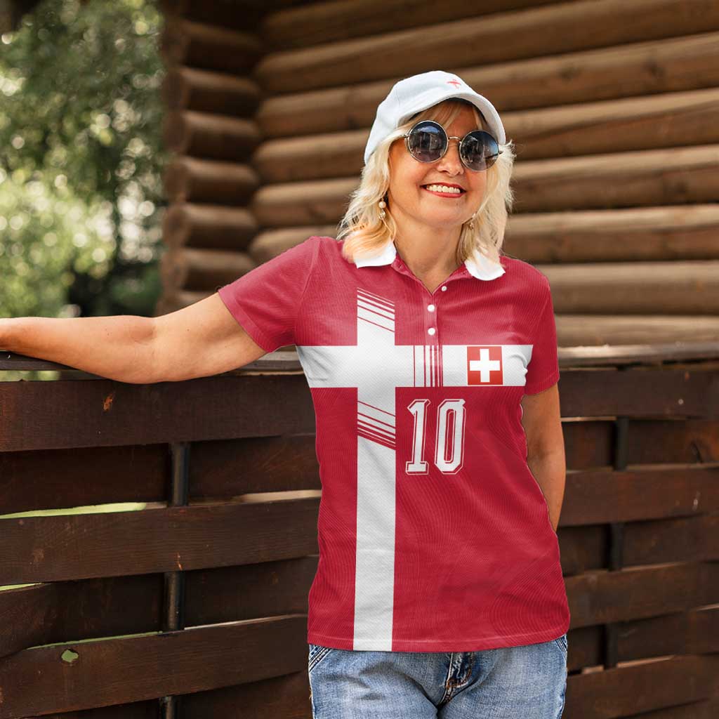 Custom Switzerland National Football Women Polo Shirt Abstract Topographic Wave Pattern