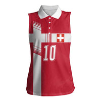 Custom Switzerland National Football Women Sleeveless Polo Shirt Abstract Topographic Wave Pattern