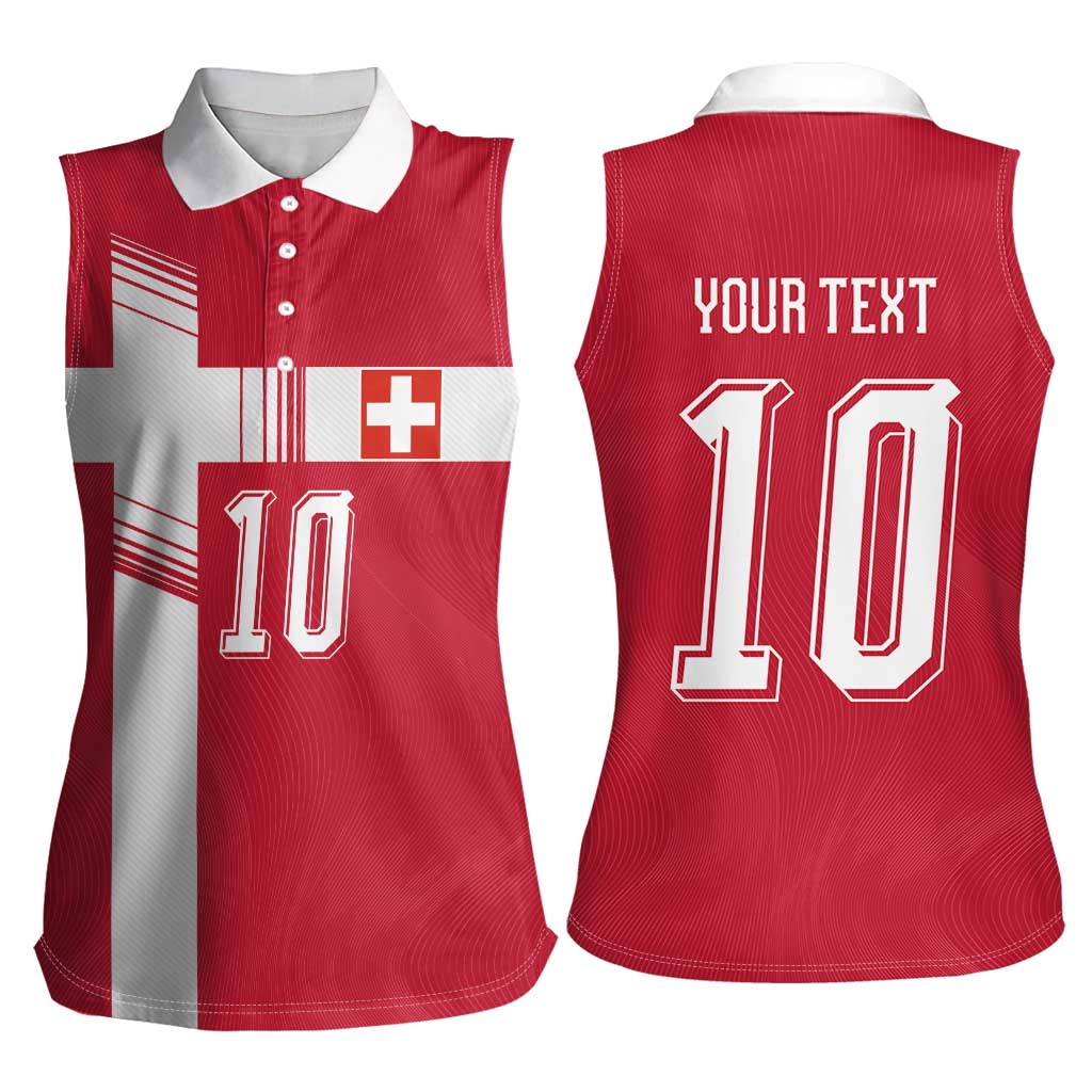 Custom Switzerland National Football Women Sleeveless Polo Shirt Abstract Topographic Wave Pattern