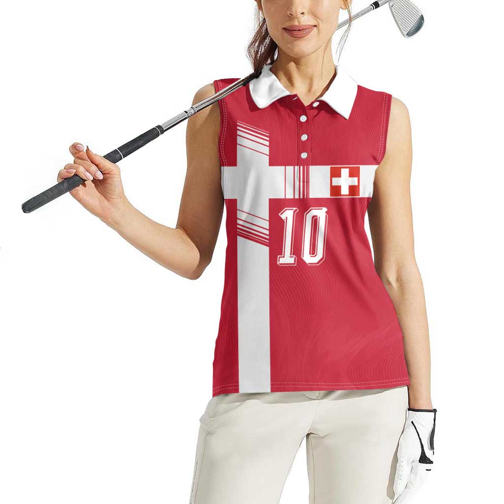 Custom Switzerland National Football Women Sleeveless Polo Shirt Abstract Topographic Wave Pattern