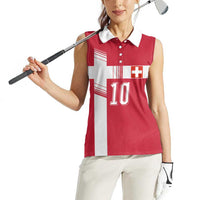 Custom Switzerland National Football Women Sleeveless Polo Shirt Abstract Topographic Wave Pattern