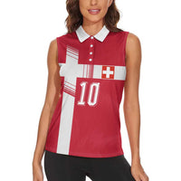 Custom Switzerland National Football Women Sleeveless Polo Shirt Abstract Topographic Wave Pattern