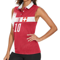 Custom Switzerland National Football Women Sleeveless Polo Shirt Abstract Topographic Wave Pattern