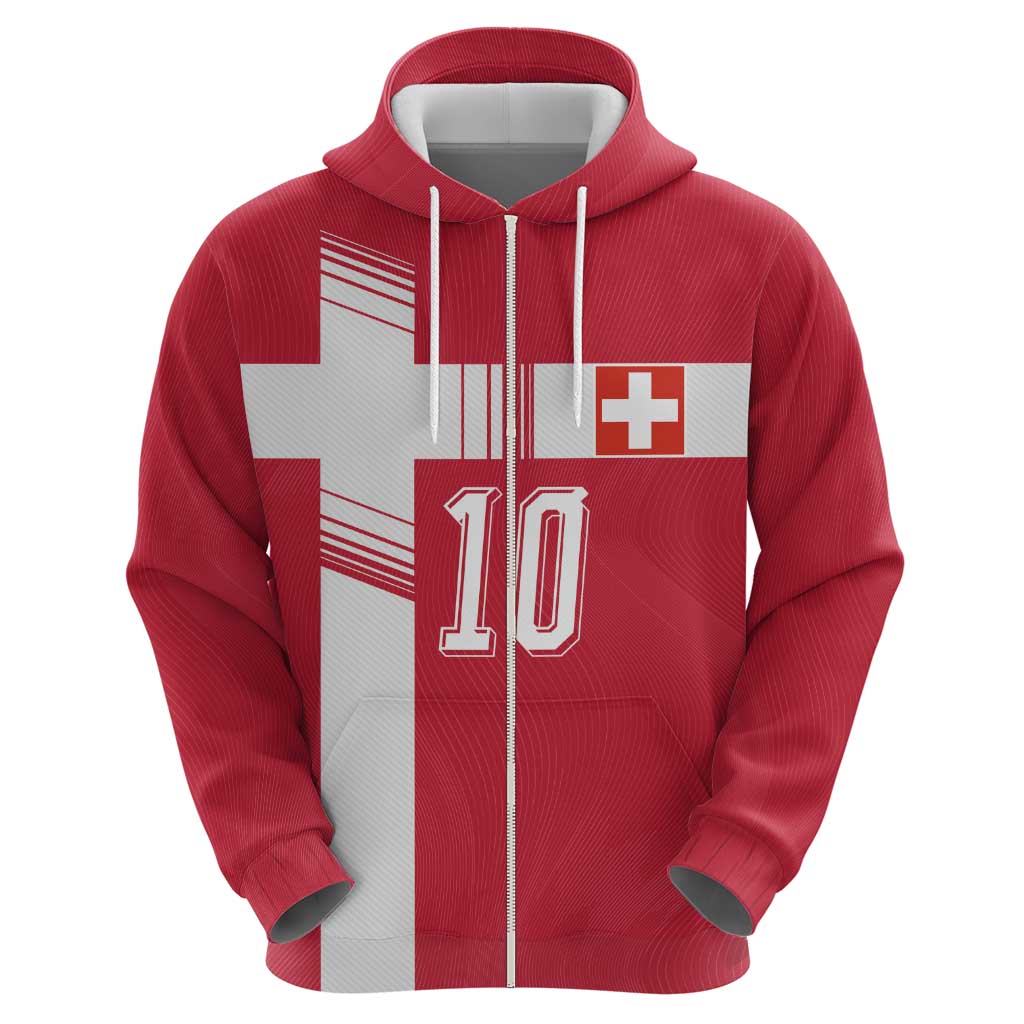 Custom Switzerland National Football Zip Hoodie Abstract Topographic Wave Pattern