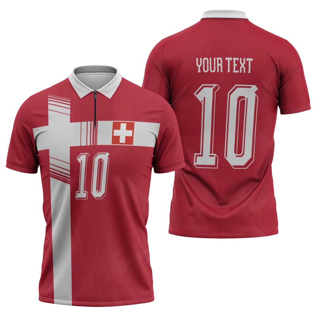 Custom Switzerland National Football Zipper Polo Shirt Abstract Topographic Wave Pattern