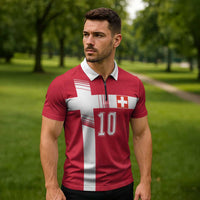 Custom Switzerland National Football Zipper Polo Shirt Abstract Topographic Wave Pattern