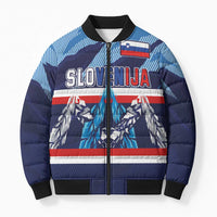 Custom Slovenia Sport Fan Jersey Bomber Puffer Jacket Broken Ice Style Patterns - Wonder Print Shop