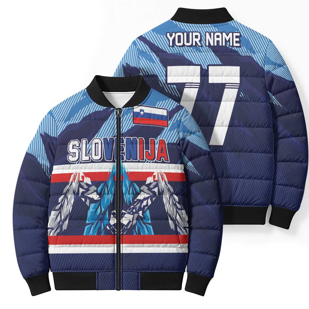 Custom Slovenia Sport Fan Jersey Bomber Puffer Jacket Broken Ice Style Patterns - Wonder Print Shop