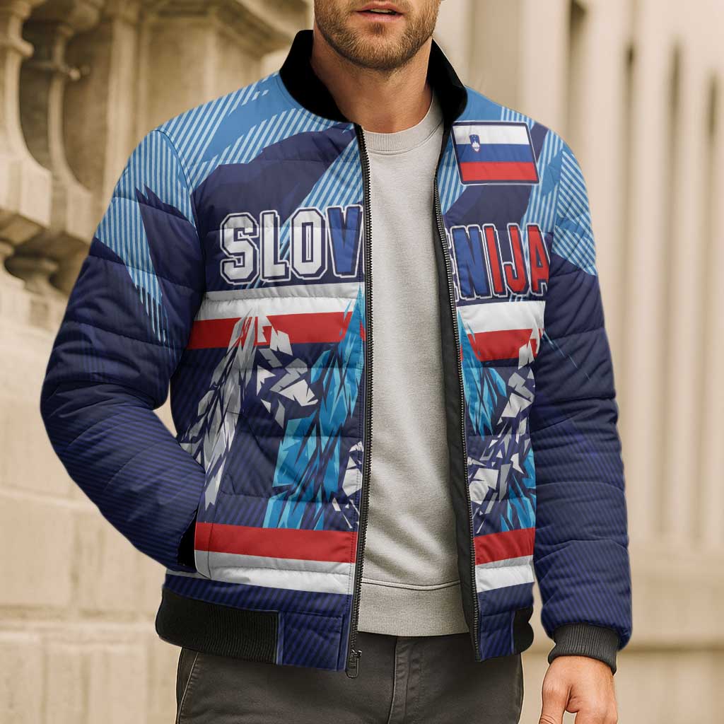 Custom Slovenia Sport Fan Jersey Bomber Puffer Jacket Broken Ice Style Patterns - Wonder Print Shop