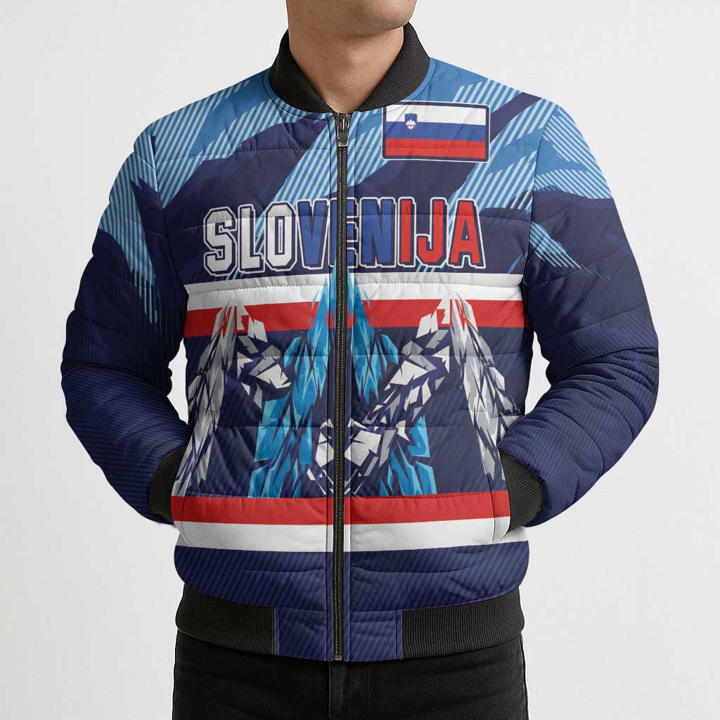 Custom Slovenia Sport Fan Jersey Bomber Puffer Jacket Broken Ice Style Patterns - Wonder Print Shop