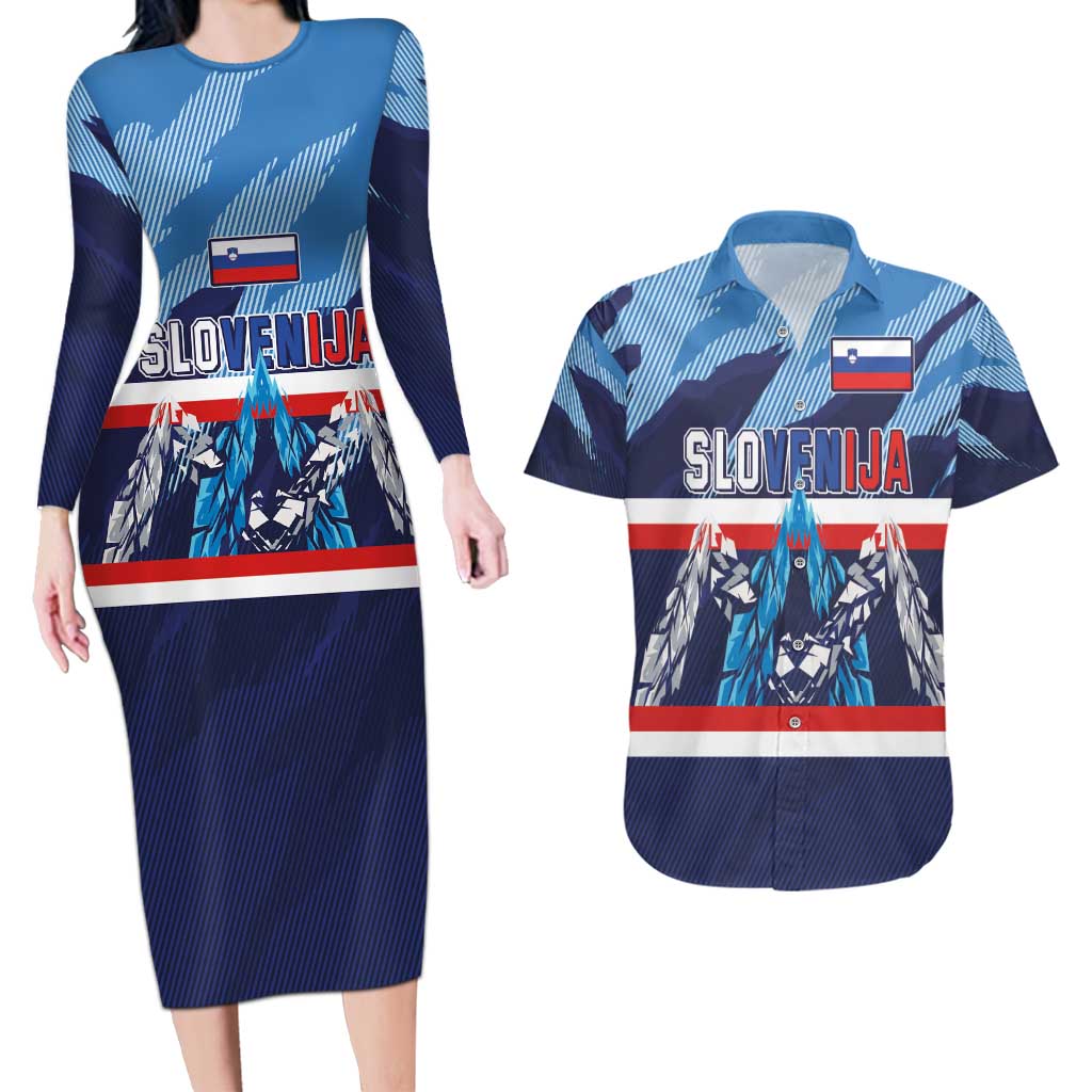 Custom Slovenia Sport Fan Jersey Couples Matching Long Sleeve Bodycon Dress and Hawaiian Shirt Broken Ice Style Patterns - Wonder Print Shop