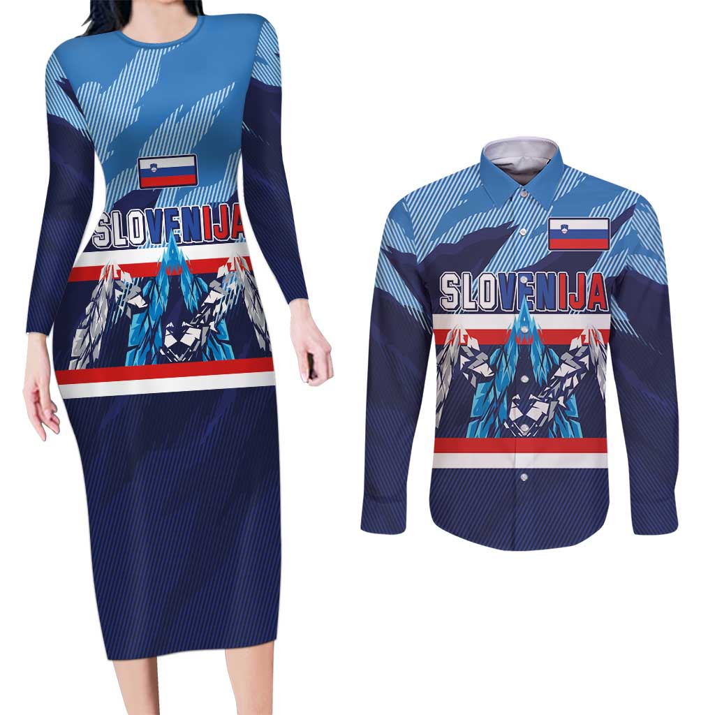 Custom Slovenia Sport Fan Jersey Couples Matching Long Sleeve Bodycon Dress and Long Sleeve Button Shirt Broken Ice Style Patterns - Wonder Print Shop