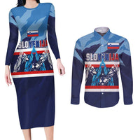 Custom Slovenia Sport Fan Jersey Couples Matching Long Sleeve Bodycon Dress and Long Sleeve Button Shirt Broken Ice Style Patterns - Wonder Print Shop