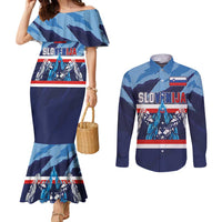 Custom Slovenia Sport Fan Jersey Couples Matching Mermaid Dress and Long Sleeve Button Shirt Broken Ice Style Patterns - Wonder Print Shop