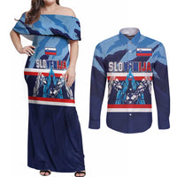 Custom Slovenia Sport Fan Jersey Couples Matching Off Shoulder Maxi Dress and Long Sleeve Button Shirt Broken Ice Style Patterns - Wonder Print Shop