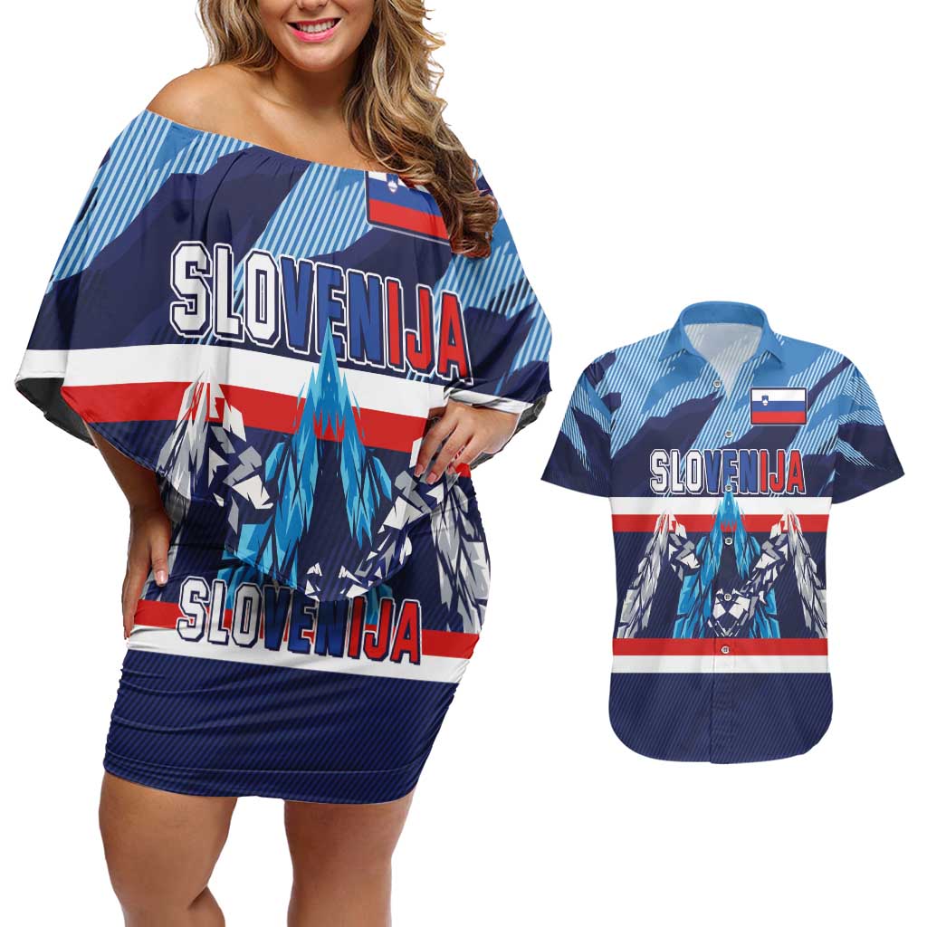 Custom Slovenia Sport Fan Jersey Couples Matching Off Shoulder Short Dress and Hawaiian Shirt Broken Ice Style Patterns - Wonder Print Shop