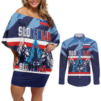 Custom Slovenia Sport Fan Jersey Couples Matching Off Shoulder Short Dress and Long Sleeve Button Shirt Broken Ice Style Patterns - Wonder Print Shop