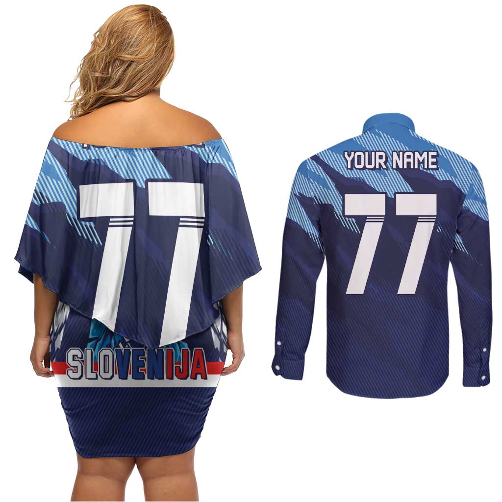 Custom Slovenia Sport Fan Jersey Couples Matching Off Shoulder Short Dress and Long Sleeve Button Shirt Broken Ice Style Patterns - Wonder Print Shop