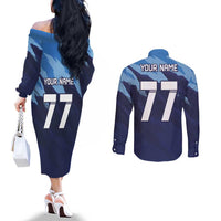 Custom Slovenia Sport Fan Jersey Couples Matching Off The Shoulder Long Sleeve Dress and Long Sleeve Button Shirt Broken Ice Style Patterns - Wonder Print Shop