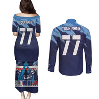 Custom Slovenia Sport Fan Jersey Couples Matching Puletasi and Long Sleeve Button Shirt Broken Ice Style Patterns - Wonder Print Shop