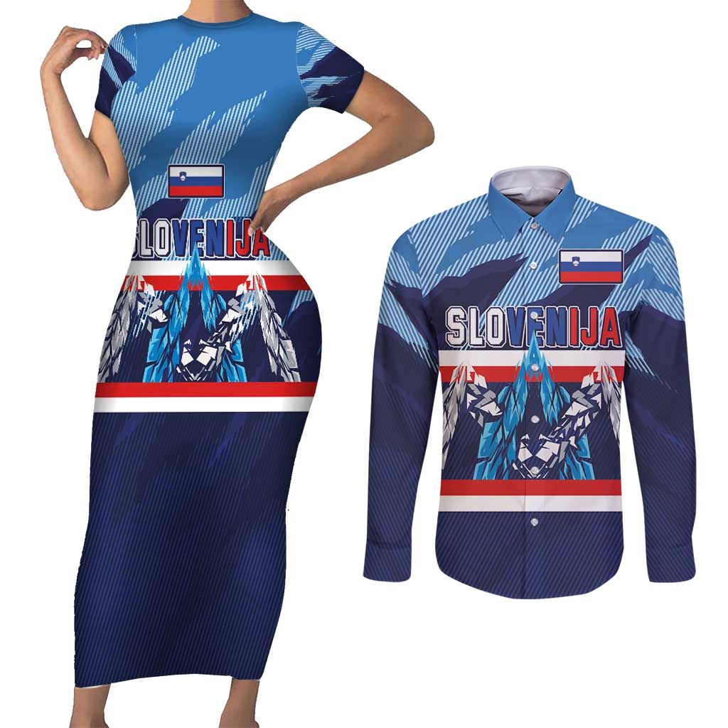 Custom Slovenia Sport Fan Jersey Couples Matching Short Sleeve Bodycon Dress and Long Sleeve Button Shirt Broken Ice Style Patterns - Wonder Print Shop