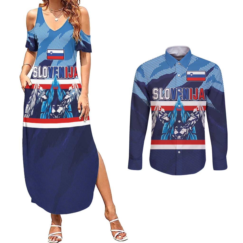 Custom Slovenia Sport Fan Jersey Couples Matching Summer Maxi Dress and Long Sleeve Button Shirt Broken Ice Style Patterns - Wonder Print Shop