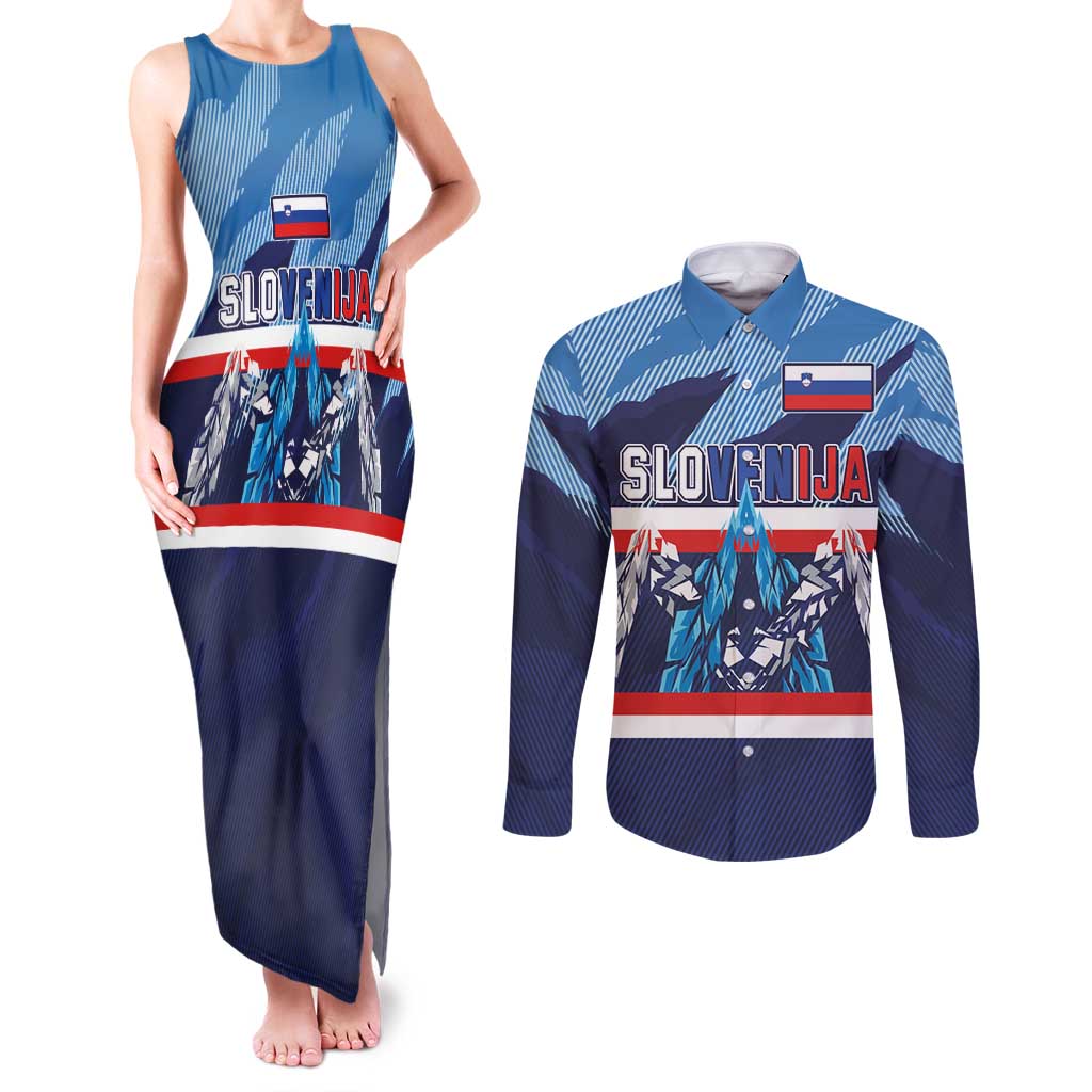 Custom Slovenia Sport Fan Jersey Couples Matching Tank Maxi Dress and Long Sleeve Button Shirt Broken Ice Style Patterns - Wonder Print Shop