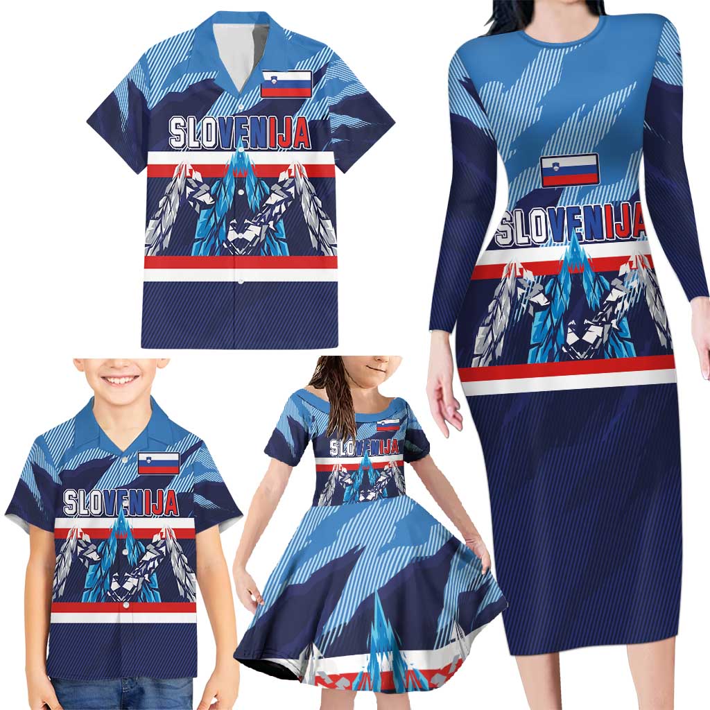 Custom Slovenia Sport Fan Jersey Family Matching Long Sleeve Bodycon Dress and Hawaiian Shirt Broken Ice Style Patterns - Wonder Print Shop