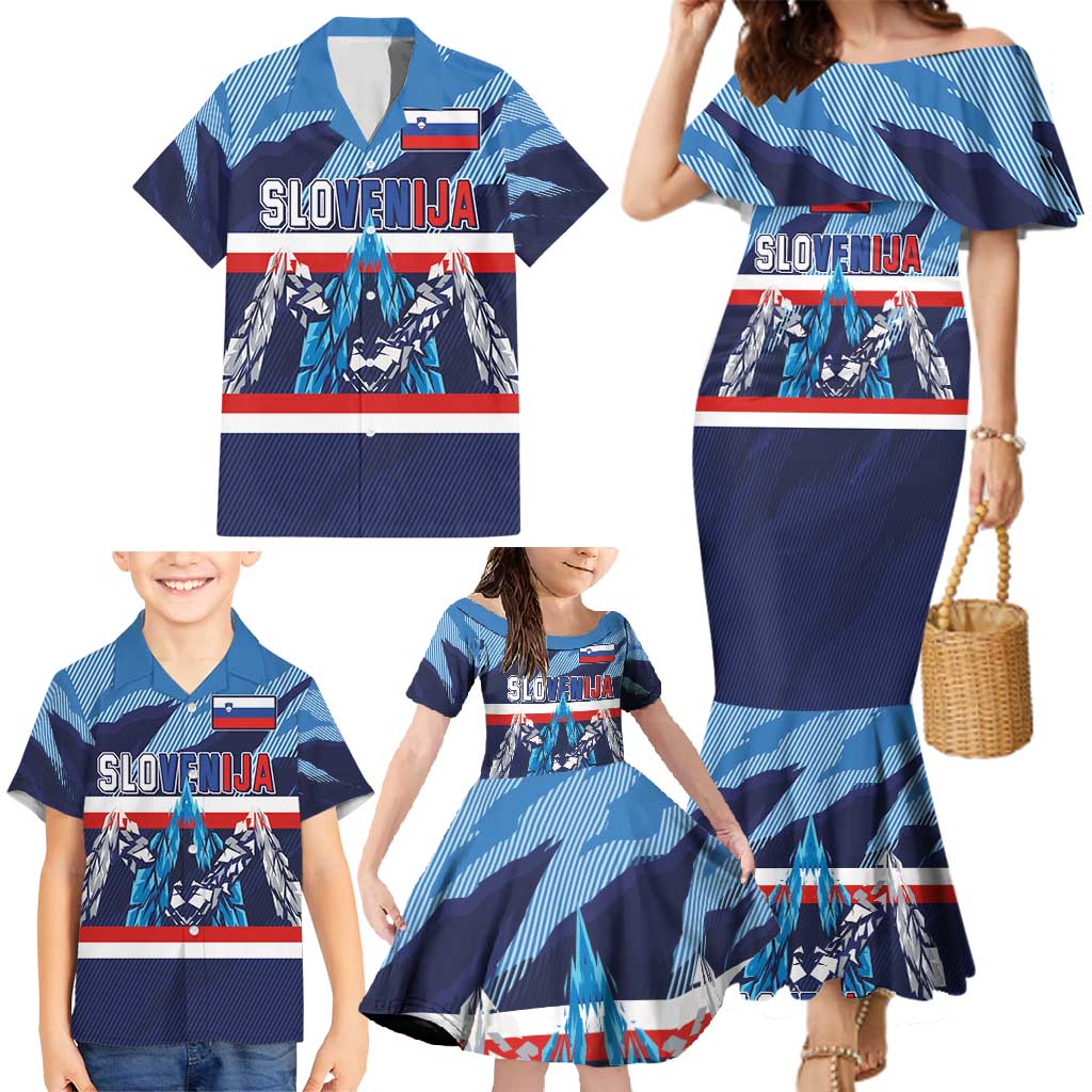 Custom Slovenia Sport Fan Jersey Family Matching Mermaid Dress and Hawaiian Shirt Broken Ice Style Patterns - Wonder Print Shop