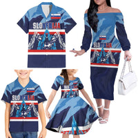 Custom Slovenia Sport Fan Jersey Family Matching Off The Shoulder Long Sleeve Dress and Hawaiian Shirt Broken Ice Style Patterns - Wonder Print Shop