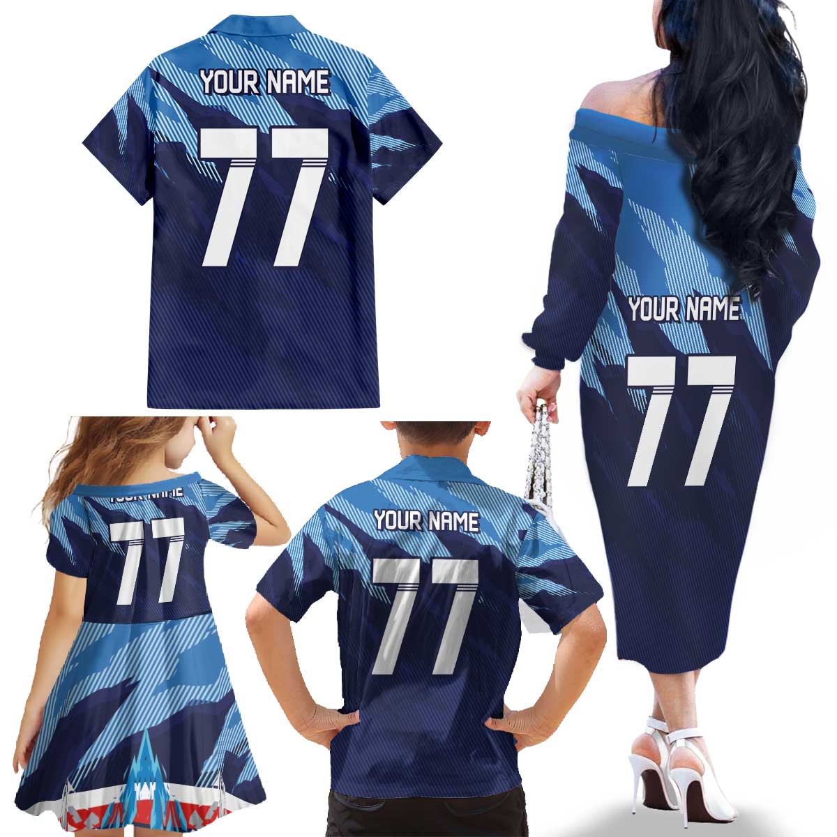 Custom Slovenia Sport Fan Jersey Family Matching Off The Shoulder Long Sleeve Dress and Hawaiian Shirt Broken Ice Style Patterns - Wonder Print Shop