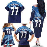 Custom Slovenia Sport Fan Jersey Family Matching Off The Shoulder Long Sleeve Dress and Hawaiian Shirt Broken Ice Style Patterns - Wonder Print Shop