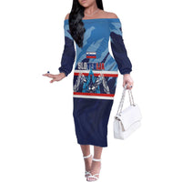 Custom Slovenia Sport Fan Jersey Family Matching Off The Shoulder Long Sleeve Dress and Hawaiian Shirt Broken Ice Style Patterns - Wonder Print Shop