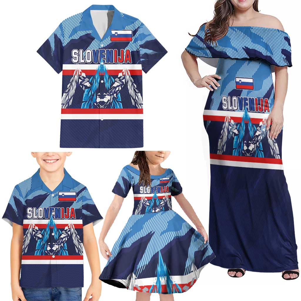 Custom Slovenia Sport Fan Jersey Family Matching Off Shoulder Maxi Dress and Hawaiian Shirt Broken Ice Style Patterns - Wonder Print Shop