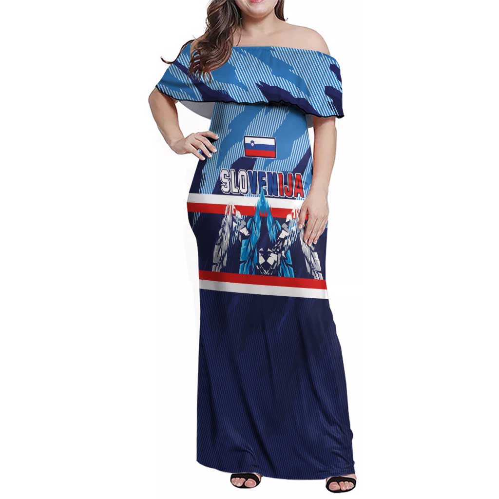 Custom Slovenia Sport Fan Jersey Family Matching Off Shoulder Maxi Dress and Hawaiian Shirt Broken Ice Style Patterns - Wonder Print Shop
