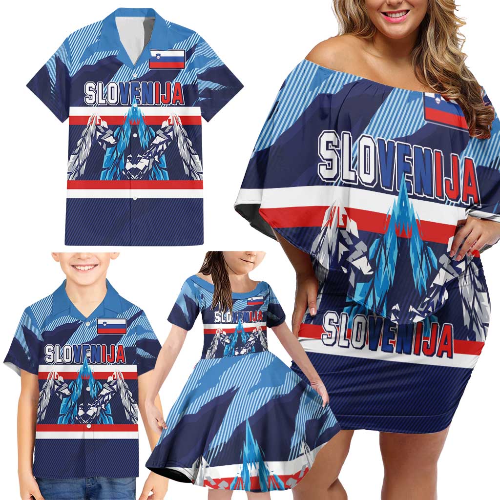 Custom Slovenia Sport Fan Jersey Family Matching Off Shoulder Short Dress and Hawaiian Shirt Broken Ice Style Patterns - Wonder Print Shop