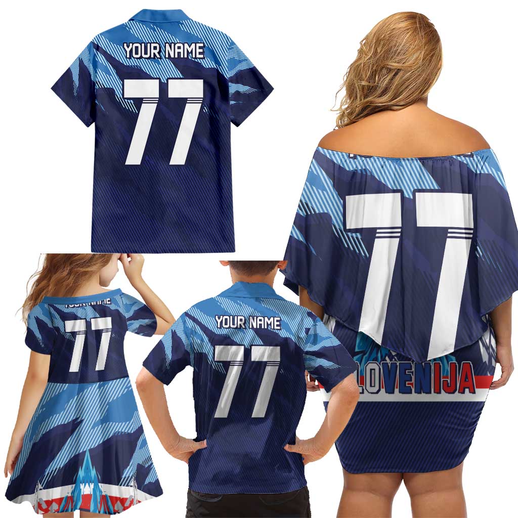 Custom Slovenia Sport Fan Jersey Family Matching Off Shoulder Short Dress and Hawaiian Shirt Broken Ice Style Patterns - Wonder Print Shop