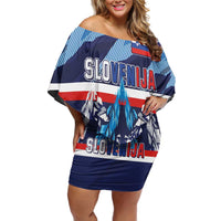 Custom Slovenia Sport Fan Jersey Family Matching Off Shoulder Short Dress and Hawaiian Shirt Broken Ice Style Patterns - Wonder Print Shop
