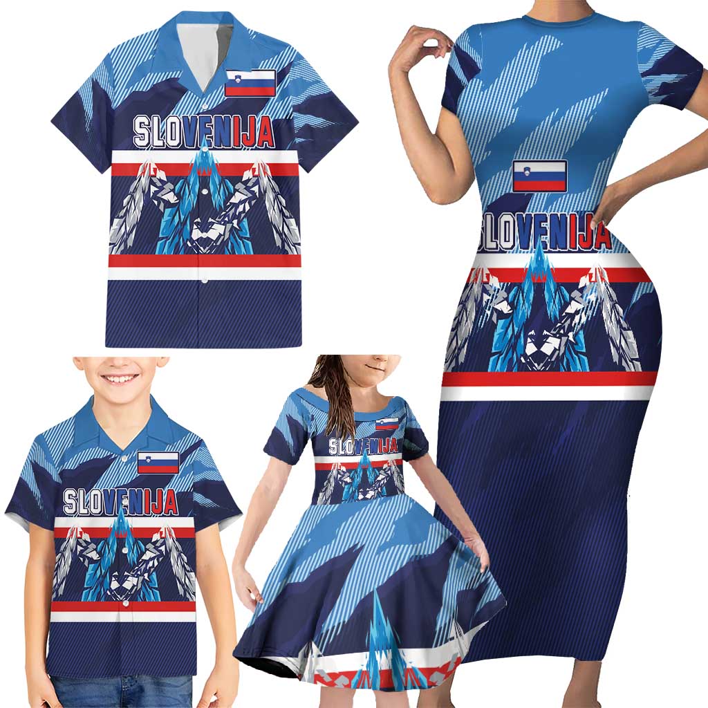 Custom Slovenia Sport Fan Jersey Family Matching Short Sleeve Bodycon Dress and Hawaiian Shirt Broken Ice Style Patterns - Wonder Print Shop