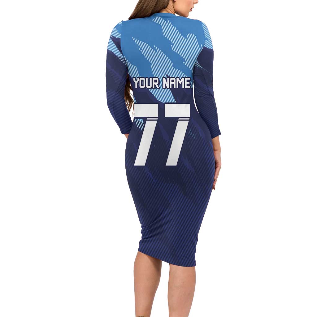 Custom Slovenia Sport Fan Jersey Long Sleeve Bodycon Dress Broken Ice Style Patterns - Wonder Print Shop