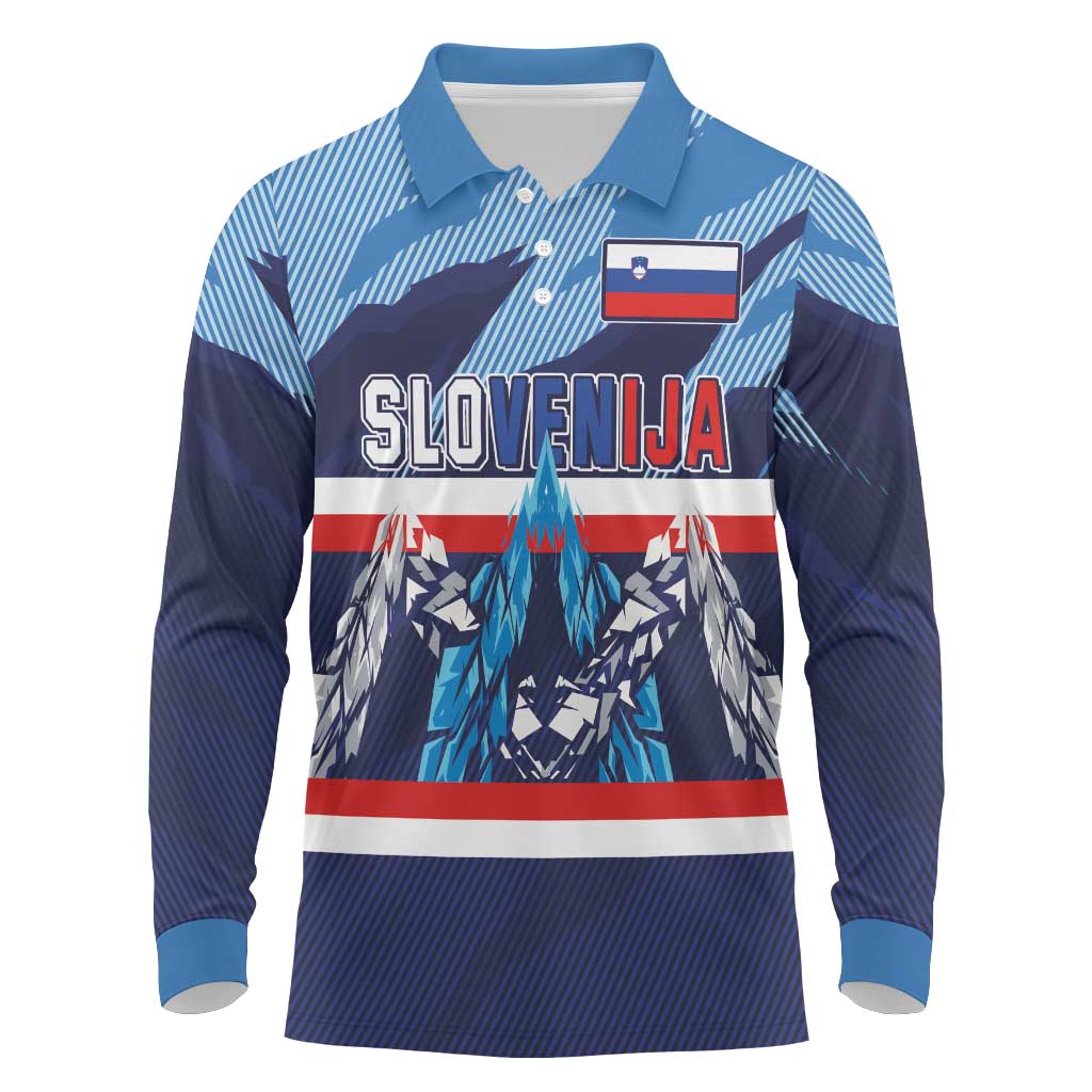 Custom Slovenia Sport Fan Jersey Long Sleeve Polo Shirt Broken Ice Style Patterns - Wonder Print Shop