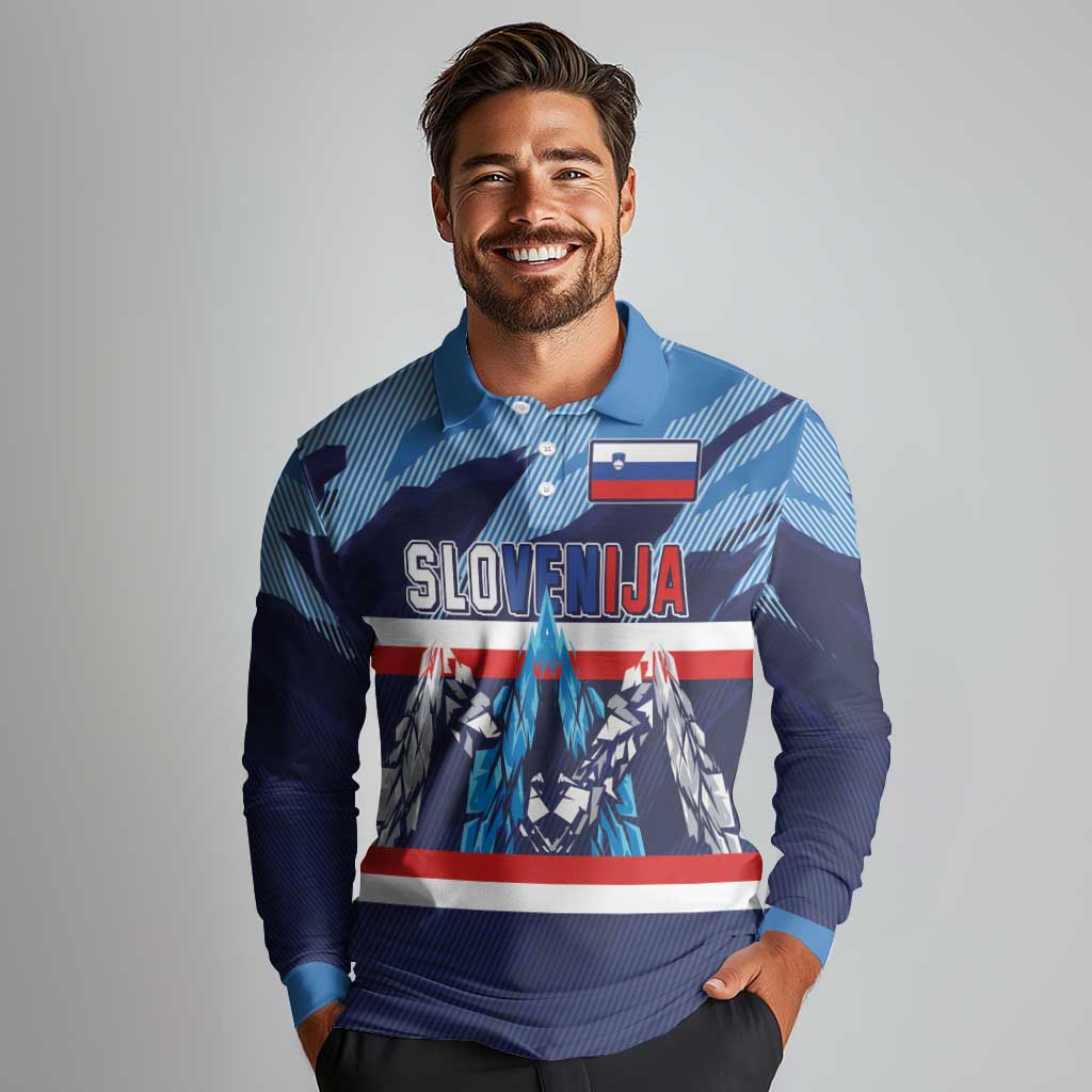 Custom Slovenia Sport Fan Jersey Long Sleeve Polo Shirt Broken Ice Style Patterns - Wonder Print Shop