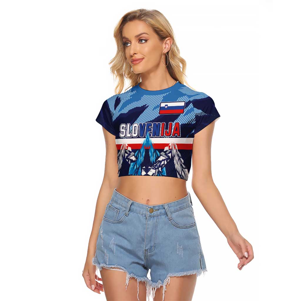 Custom Slovenia Sport Fan Jersey Raglan Cropped T Shirt Broken Ice Style Patterns - Wonder Print Shop